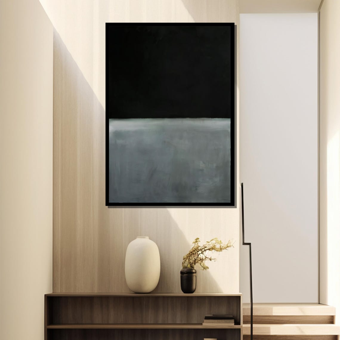 Monochrome Black and Grey Minimalist Color Field Abstract Poster - Image 4