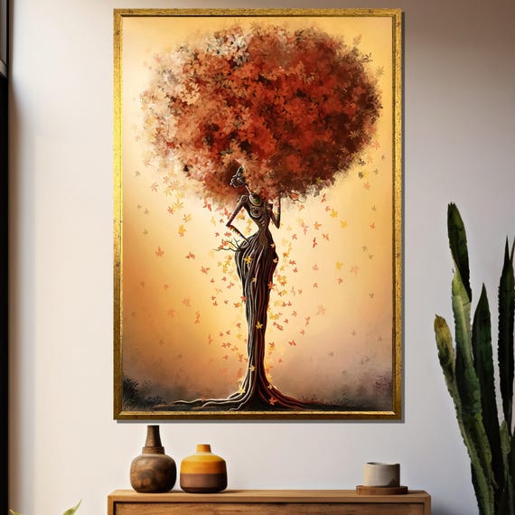 Enchanting Tree Woman Painting Autumnal Elegance And Nature Inspired Art Gift For Lovers Of Whimsical Beaut