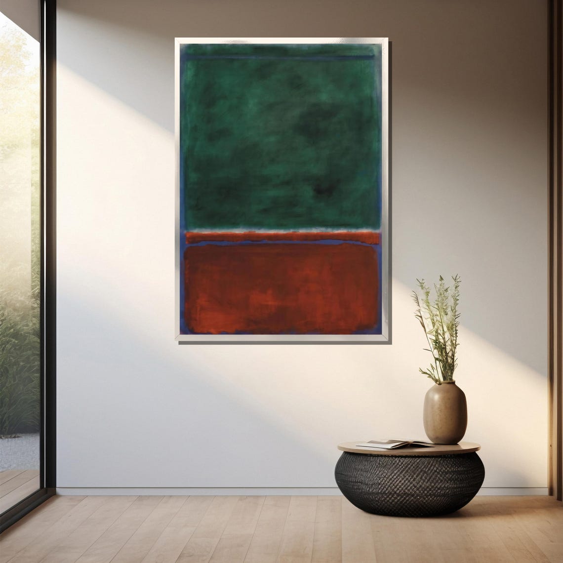 Deep Green Over Rust Red Horizon Minimalist Abstract Art Poster - Image 3