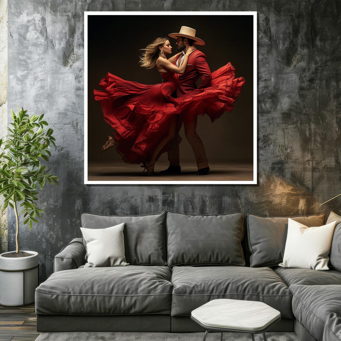 Dramatic Latin Dance Couple in Flowing Red Gown Dark Art Poster - Image 2