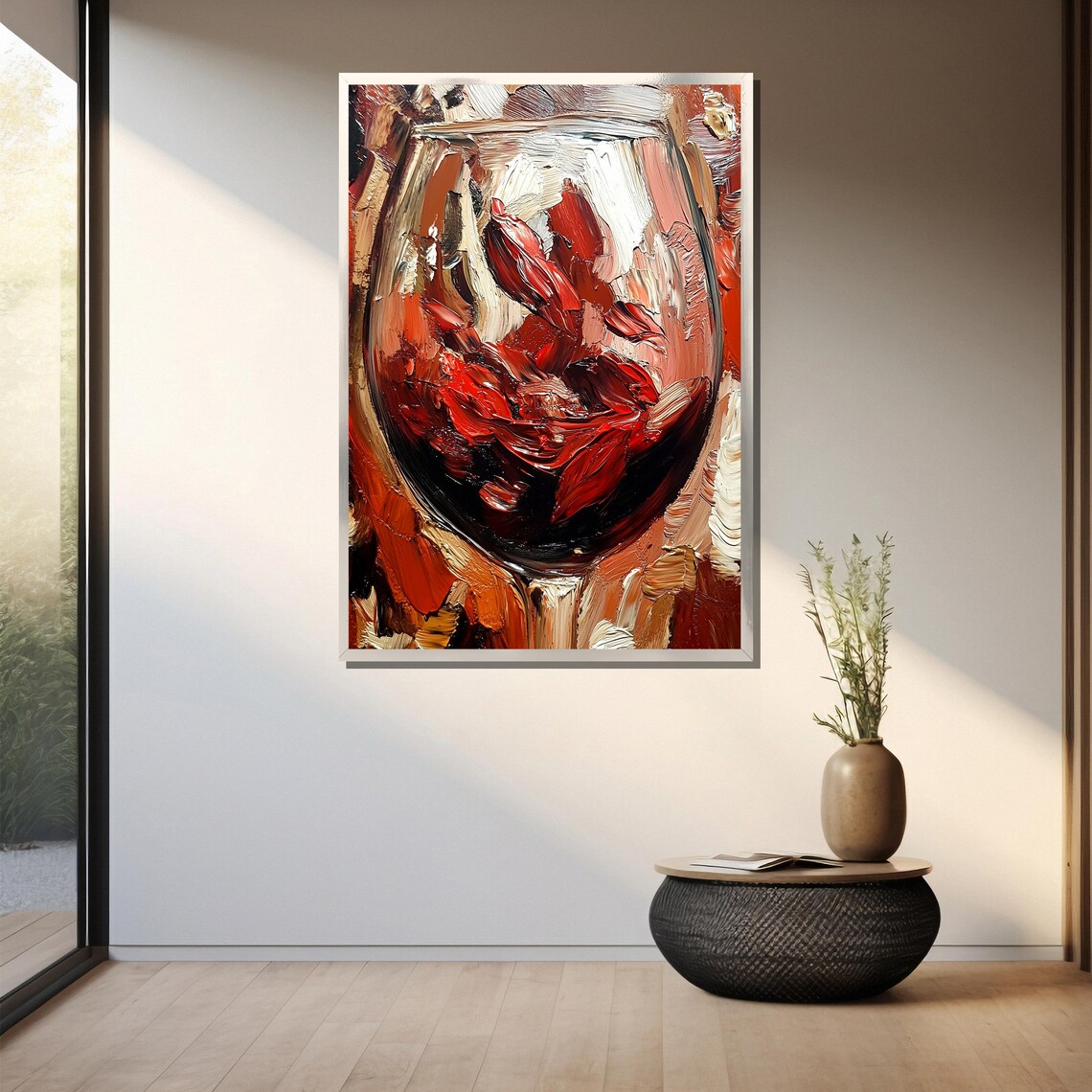 Bold Impasto Red Wine Glass Textured Abstract Painting Poster - Image 3