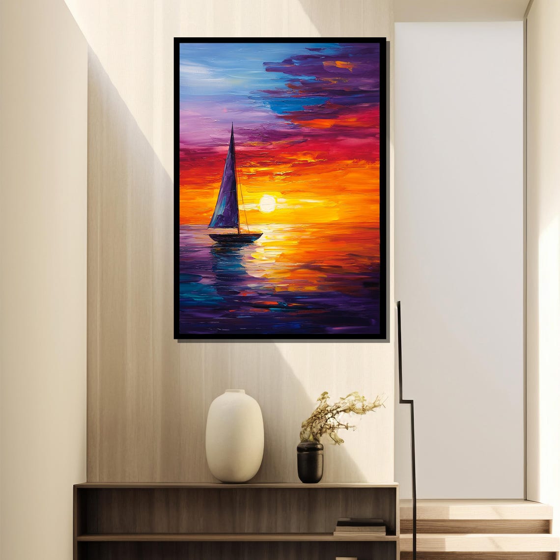 Vibrant Sunset Sailboat Painting Bold Nautical Gift And Coastal Wall Art For Ocean Lovers - Image 4