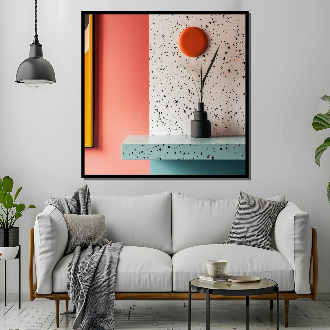 Memphis Style Terrazzo Wall with Coral Block and Vase Poster - Image 4