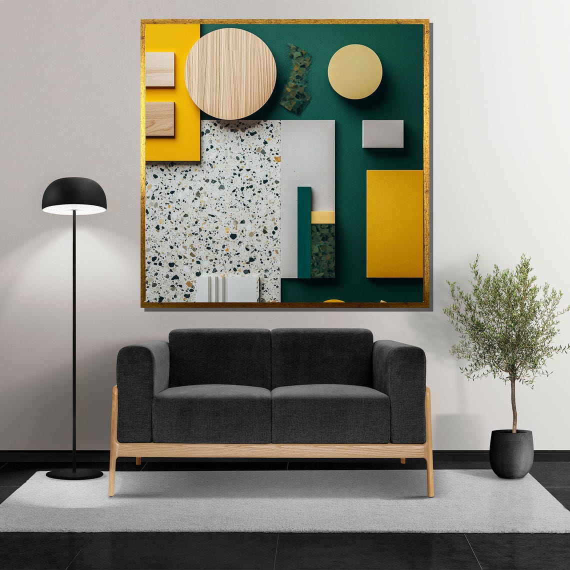 Modern Geometric Painting Abstract Wall Art In Green And Yellow Minimalist Home Decor Unique Gift For Art Lovers - Image 5