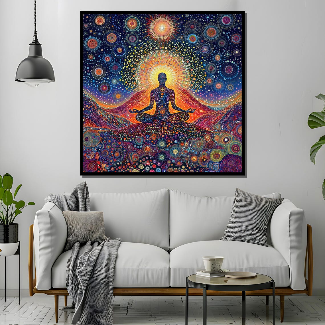 Meditating Silhouette Psychedelic Cosmic Dot Painting Poster - Image 4