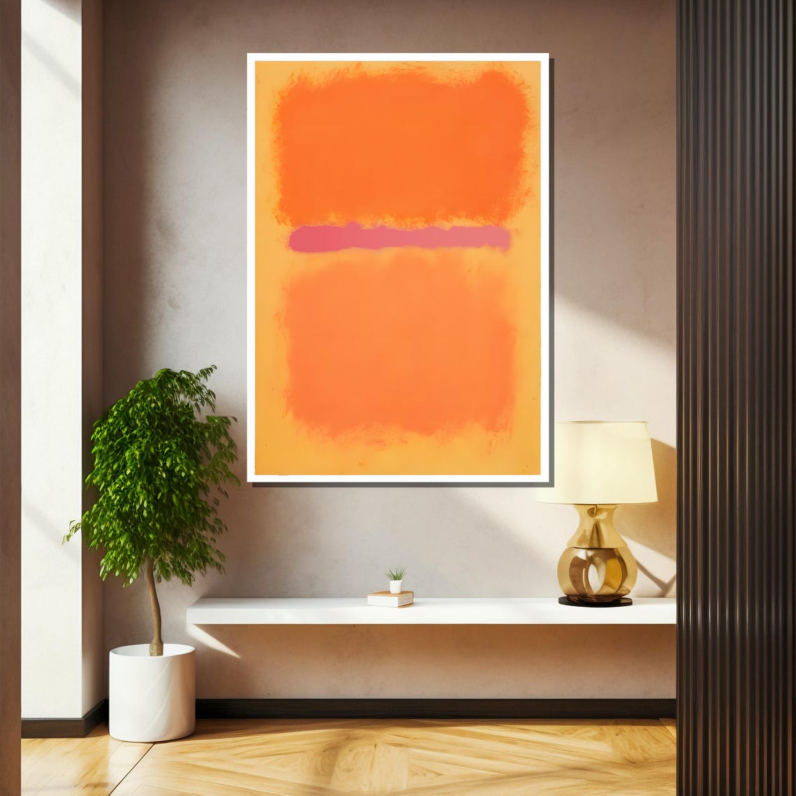 Warm Orange With Pink Stripe Layers Modern Abstract Art Poster - Image 2