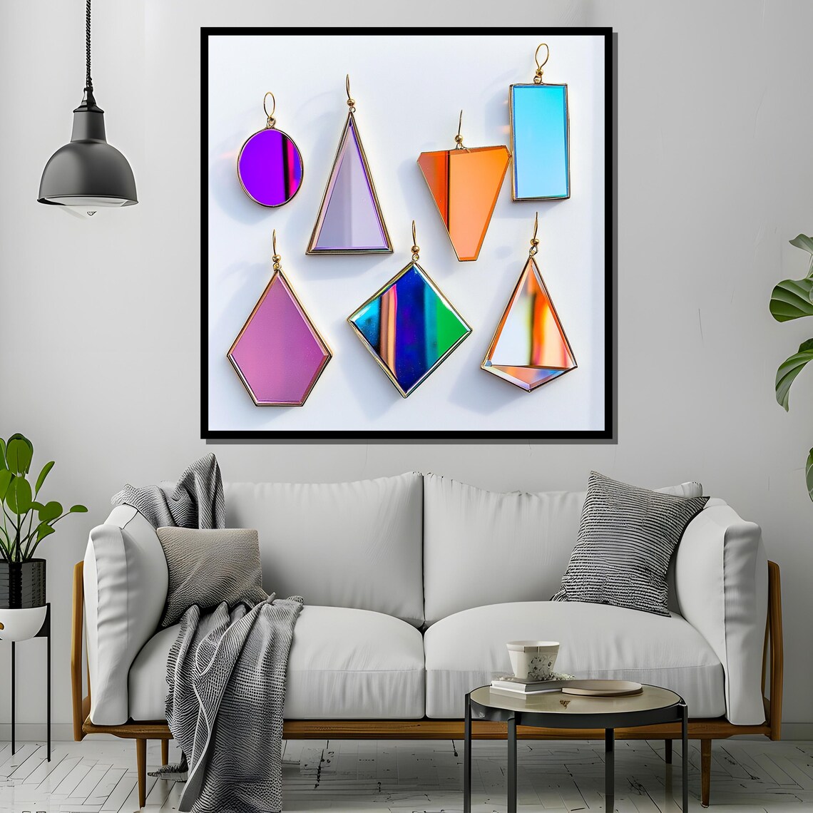 Geometric Iridescent Mirror Earrings Colorful Statement Jewelry Wall Art - Image 4