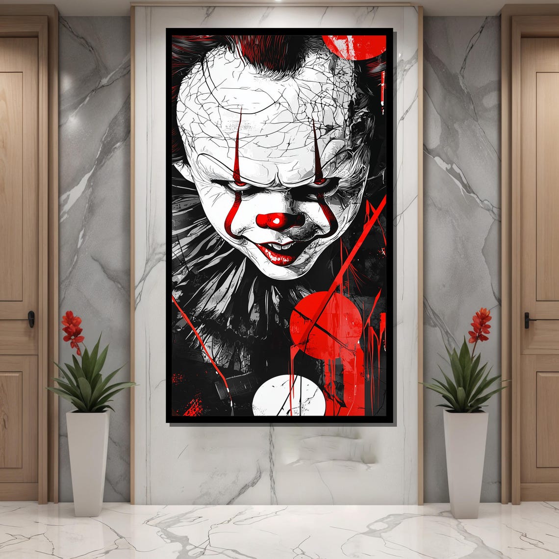 Pennywise-Inspired Horror Clown Black White Red Gothic Poster - Image 4