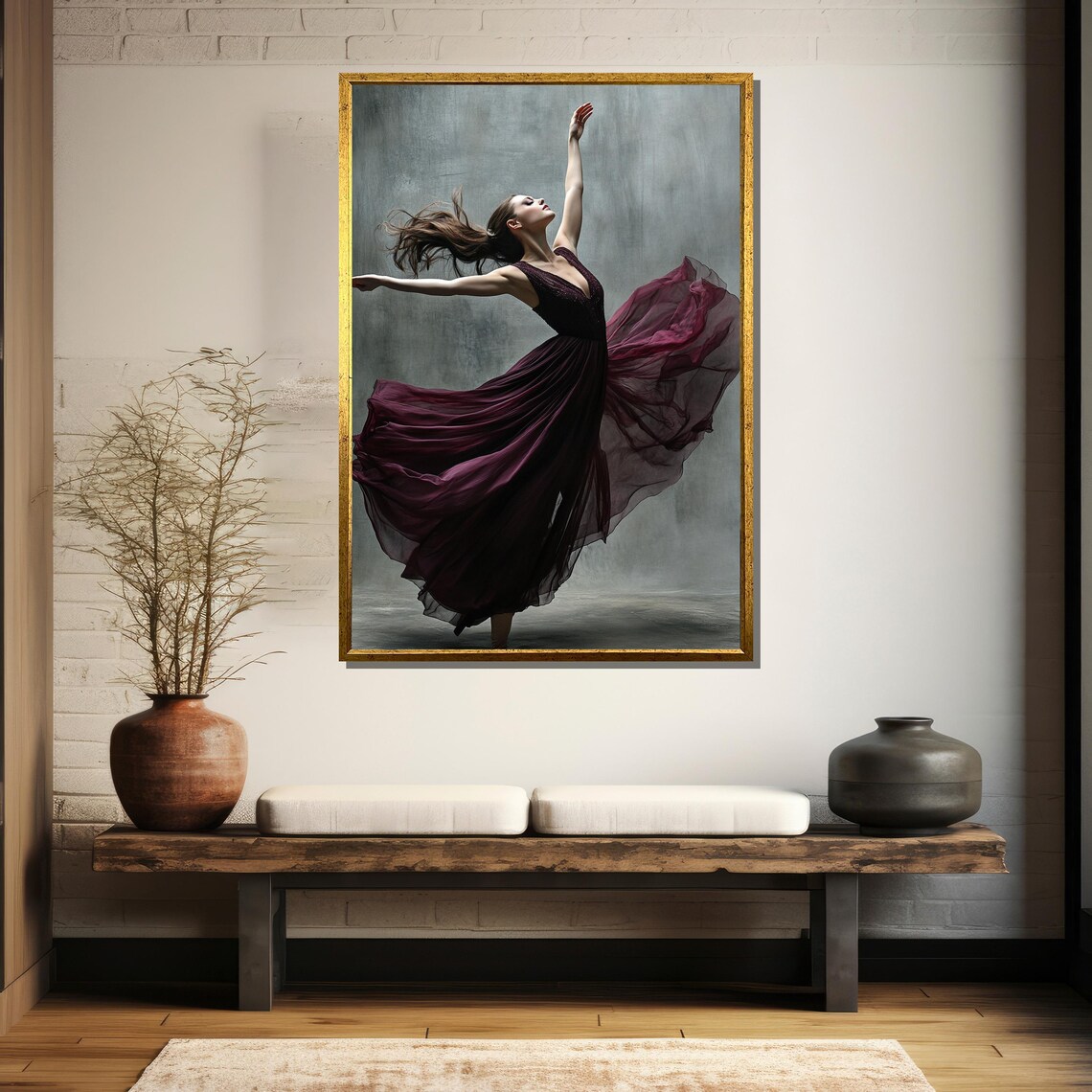 Dancer In Burgundy Gown Twirling With Wildly Flowing Hair Poster - Image 5