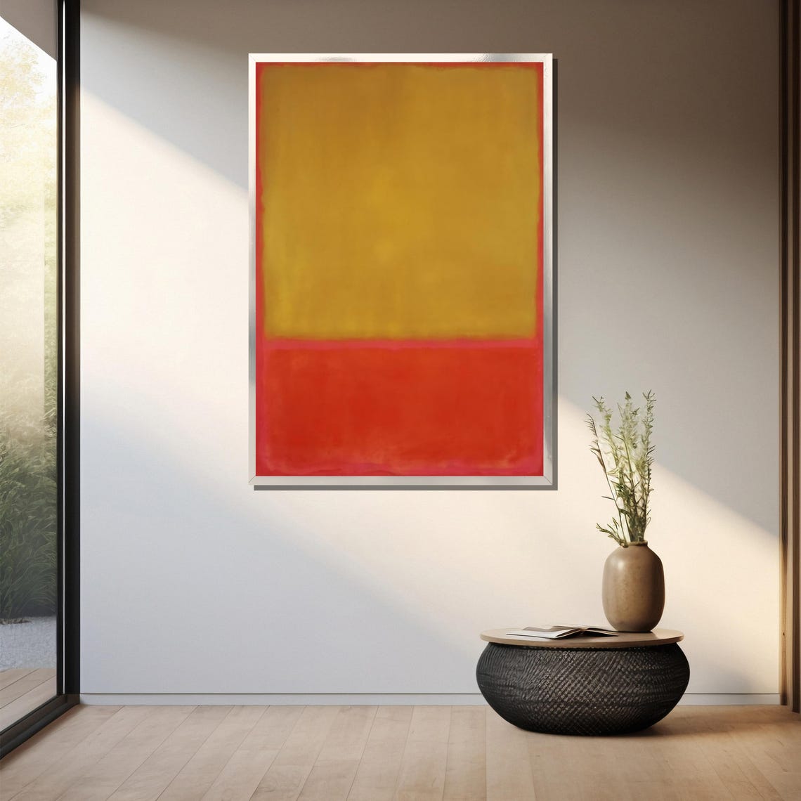 Warm Ochre Over Deep Red Blocks Minimalist Abstract Art Poster - Image 3