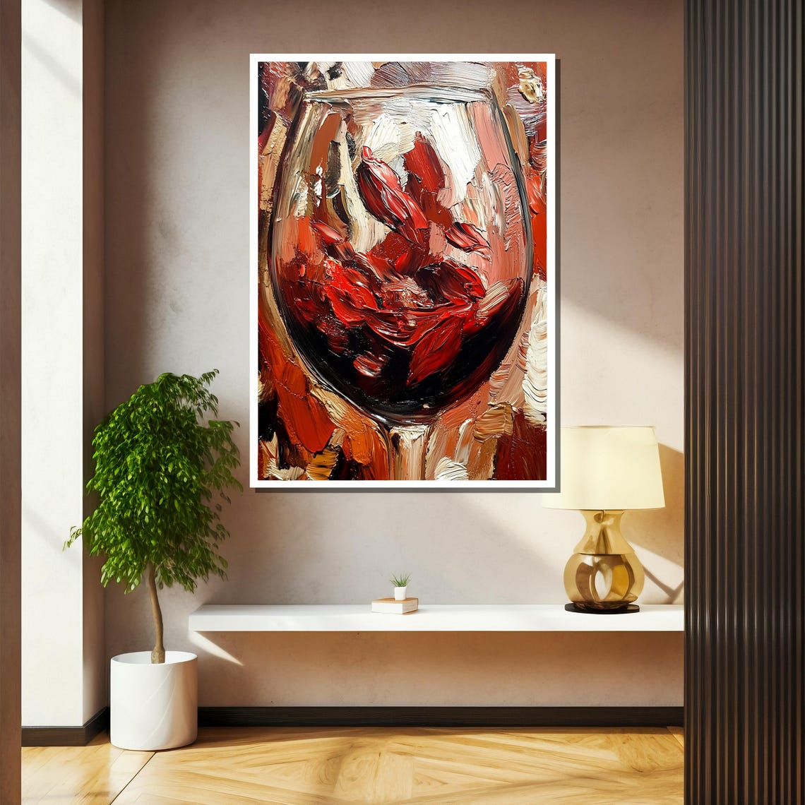 Bold Impasto Red Wine Glass Textured Abstract Painting Poster - Image 2
