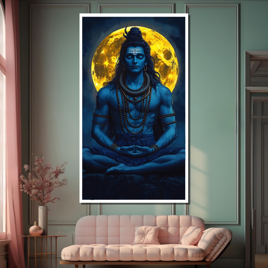 Lord Shiva Meditating Under Full Moon Art Print - Image 2