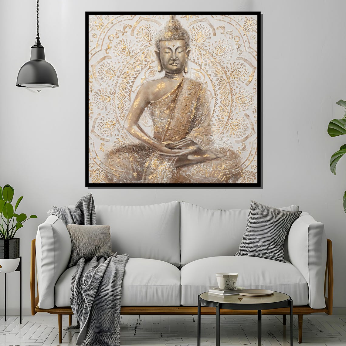 Serene Golden Buddha Meditating Before Mandala Zen Wall Poster - Image 4