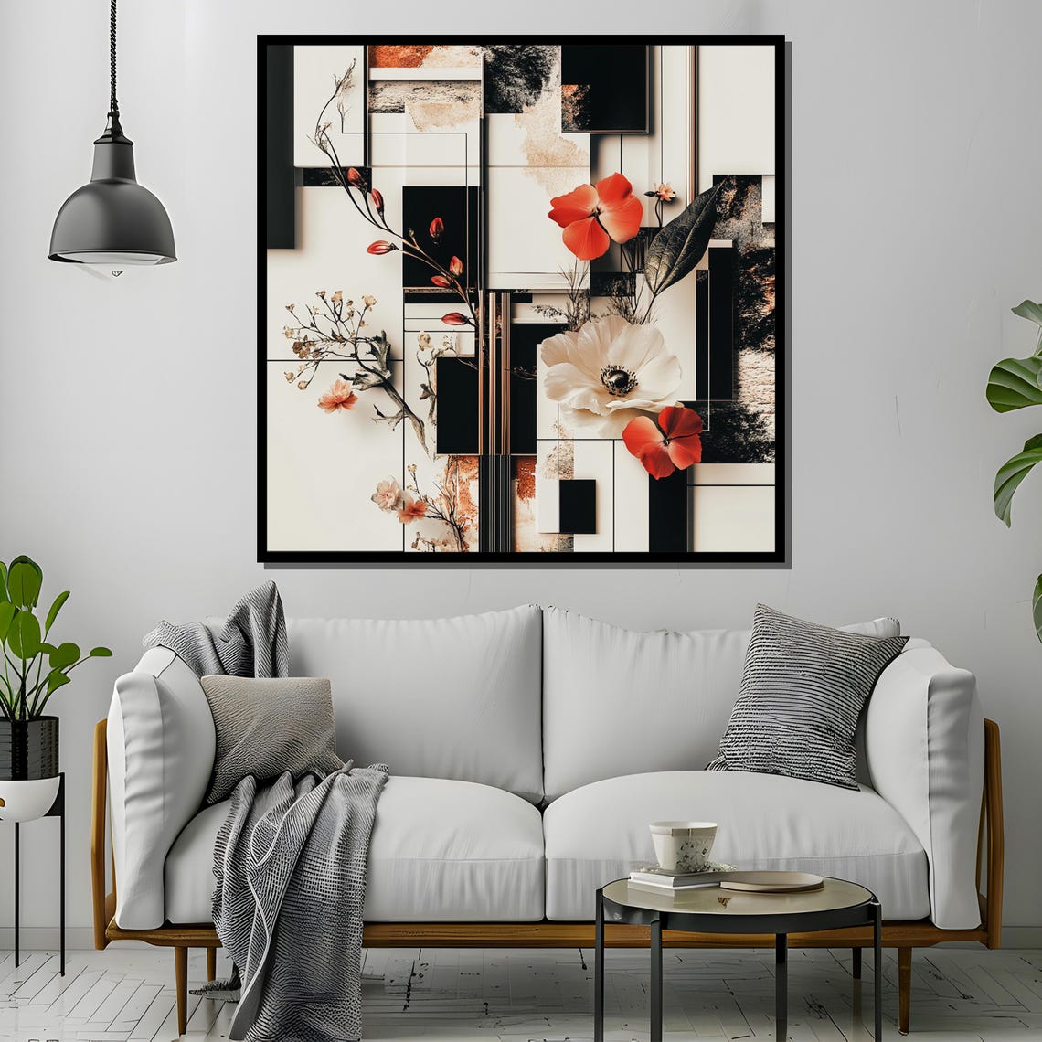 Modern Floral Geometric Wall Art Abstract Botanical Collage Minimalist Black White Elegant Home Decor Gift For Art Lovers - Image 4