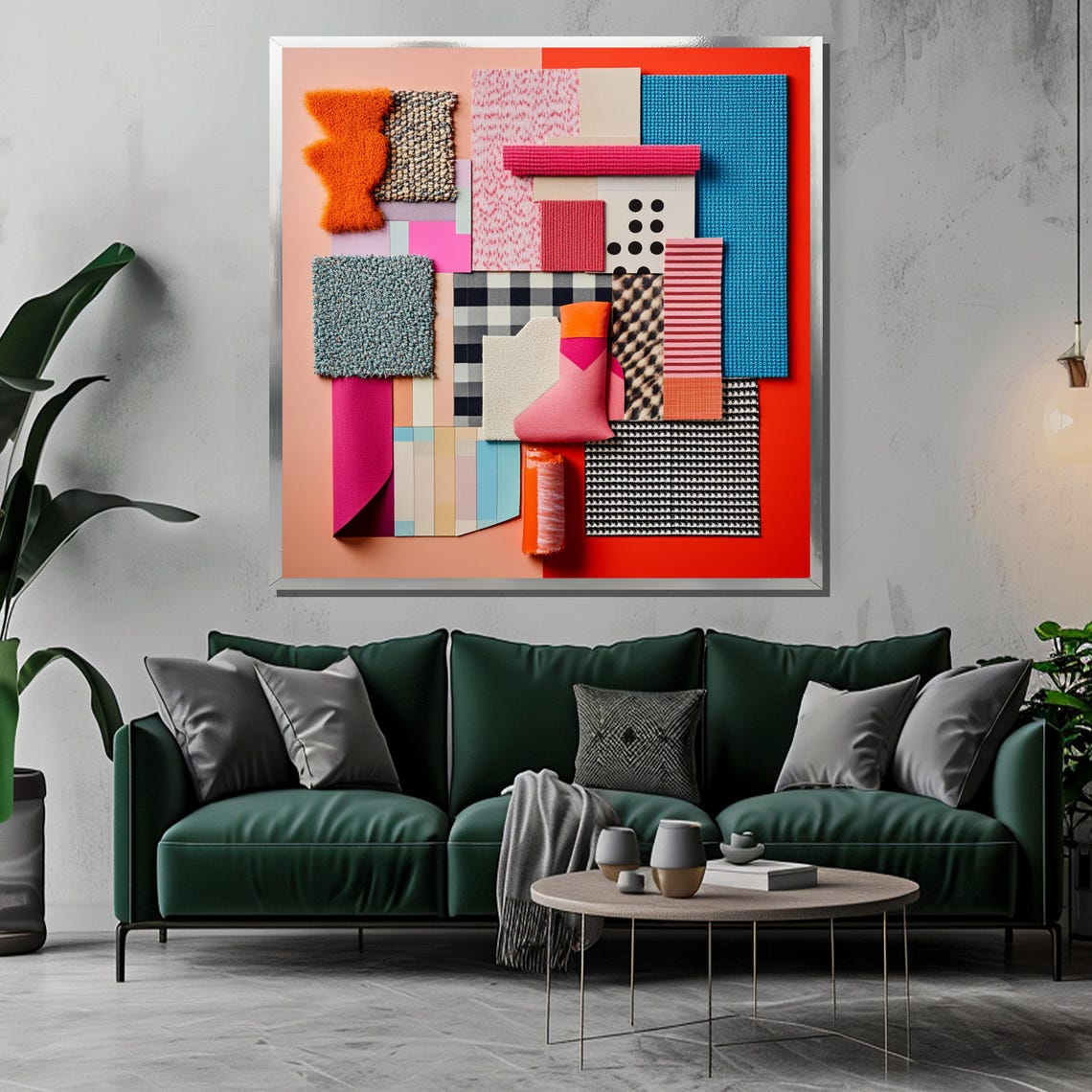 Colorful Fabric Textile Collage Mixed Media Abstract Wall Art - Image 3