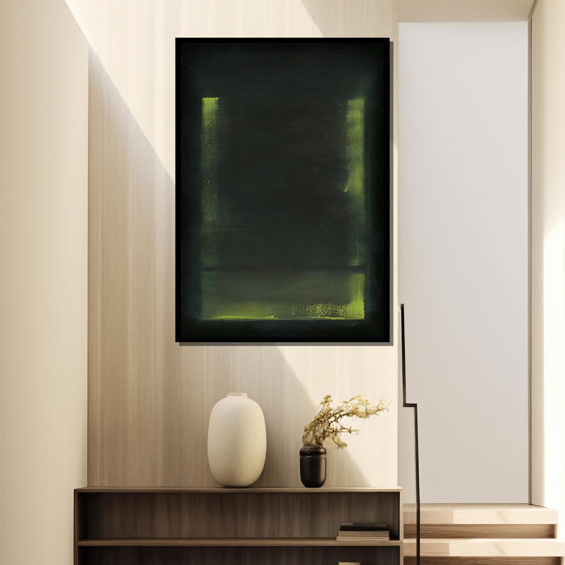 Near Black With Lime Green Edge Glow Abstract Color Field Poster - Image 4