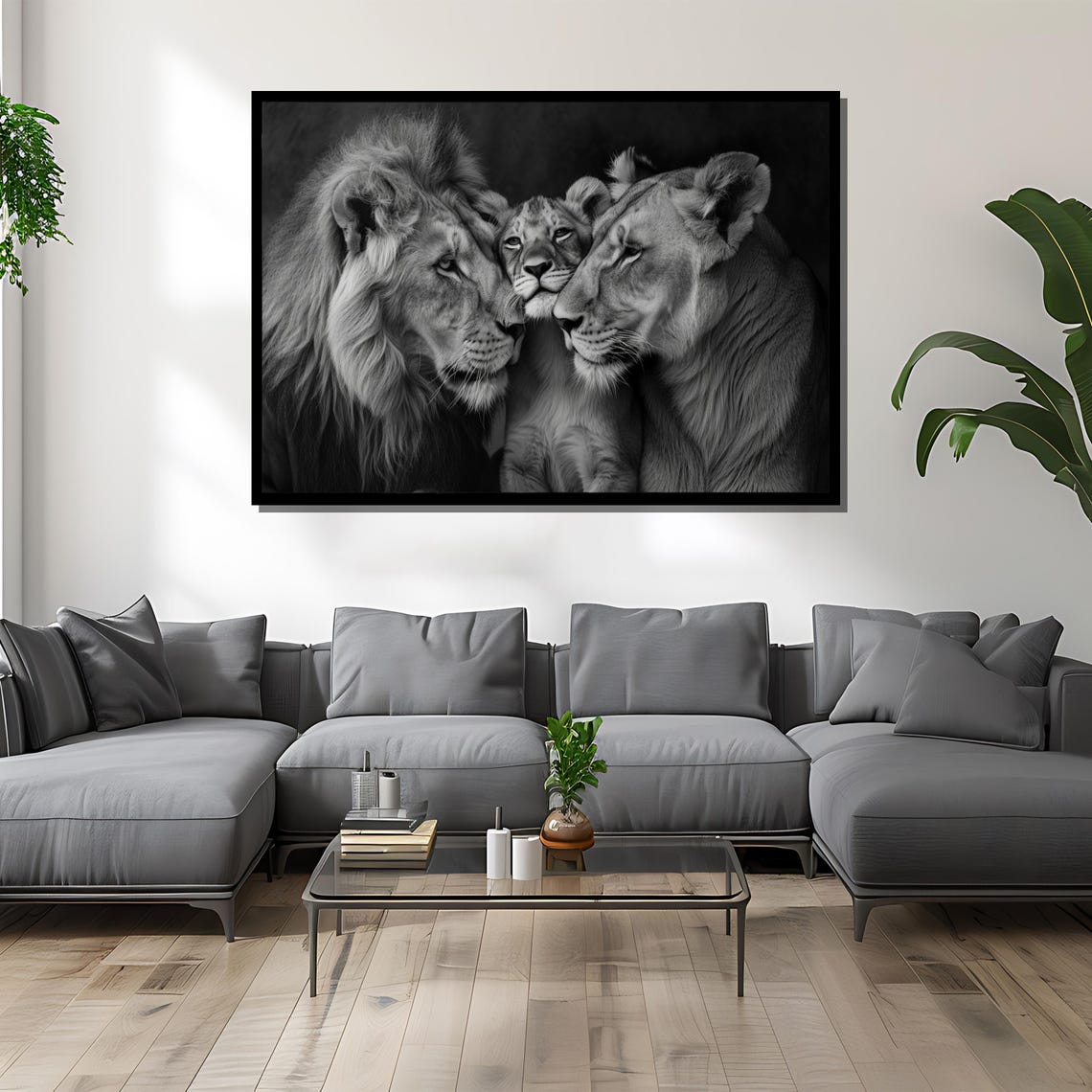 Black And White Lion Family Majestic Wildlife Portrait Poster - Image 4