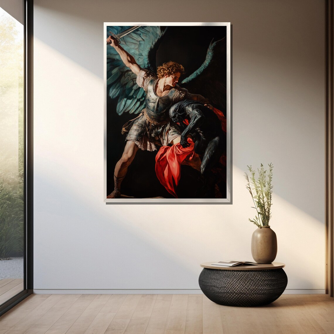 Angel Warrior Defeating Demon in Baroque Battle Religious Art Poster - Image 3