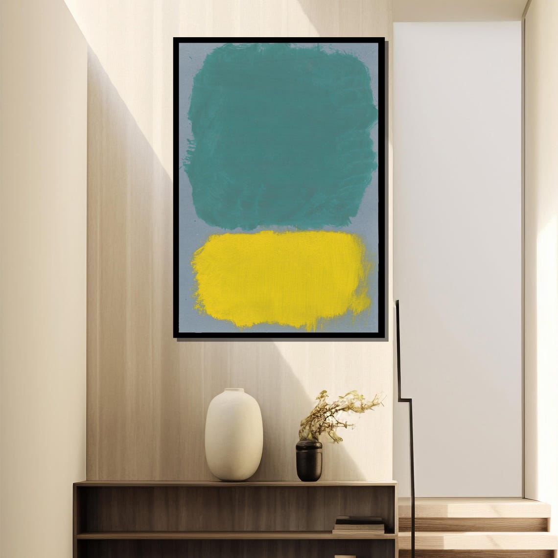 Vivid Teal Over Sunny Yellow Blocks Modern Abstract Art Poster - Image 4