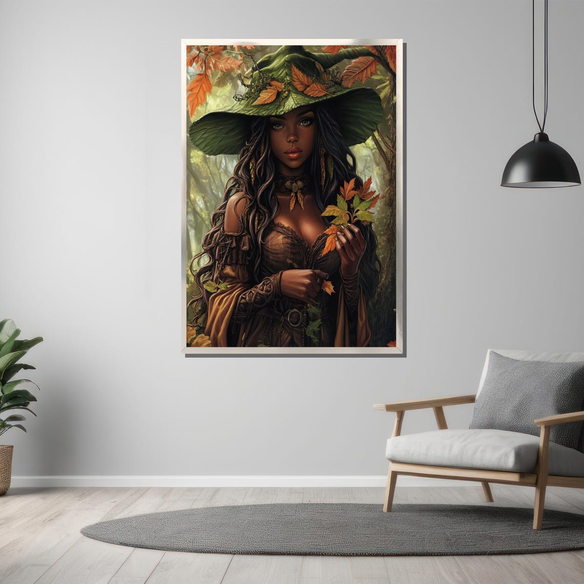 Herbal Forest Witch with Autumn Leaf Hat Fantasy Portrait Poster - Image 3
