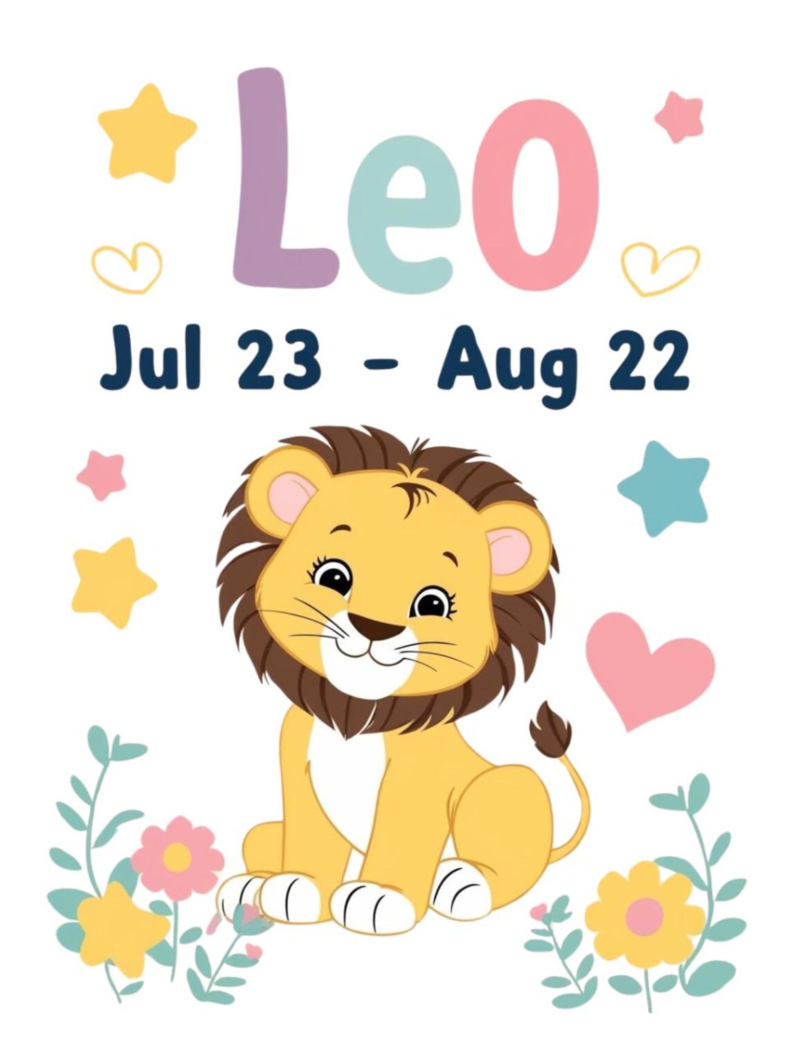 Leo Zodiac Nursery Print Cute Baby Lion Floral Kids Room Decor - Image 3