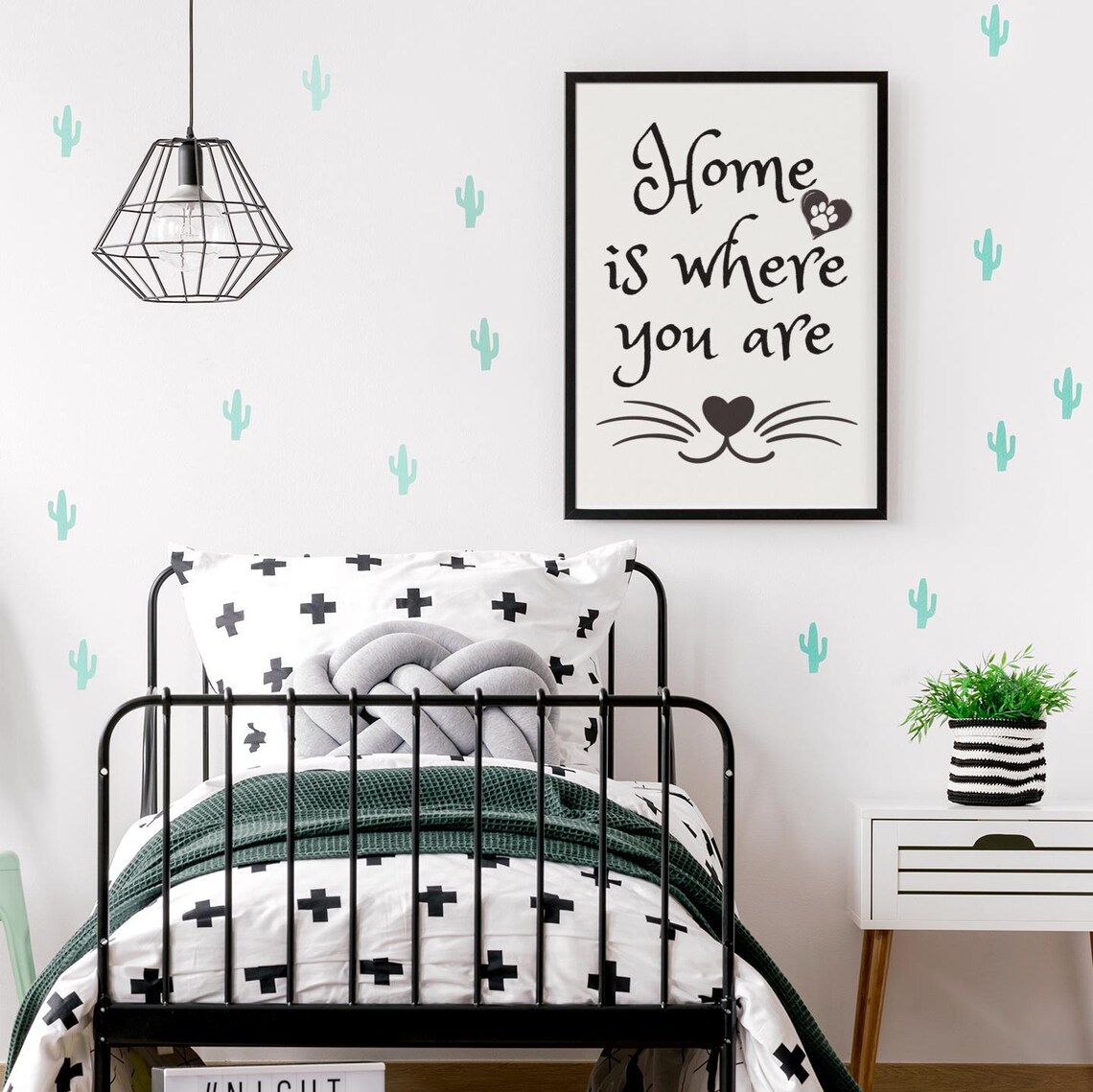 Home Is Where You Are Cat Whiskers Quote Black White Wall Art Poster - Image 2