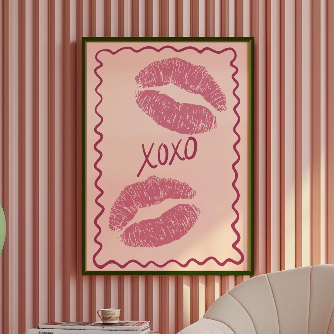 Pink Lipstick Kiss XOXO Retro Girly Stamp Style Dorm Room Poster