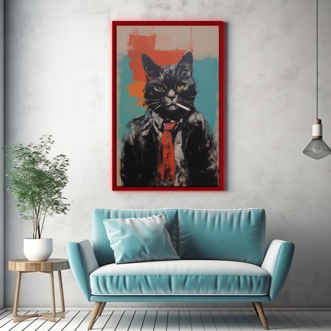 Black Cat in Jacket and Tie Smoking Beatnik Style Funny Poster - Image 4