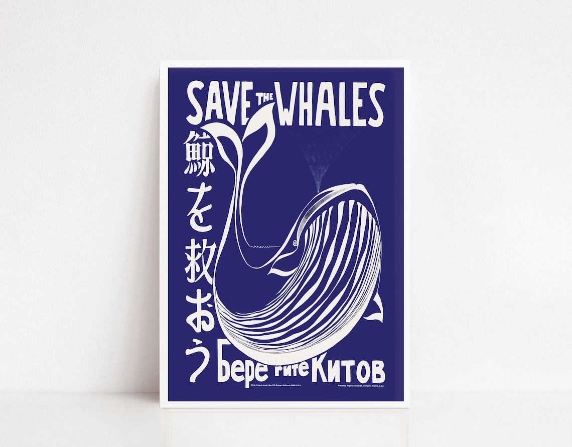 Save The Whales Vintage Poster, Blue Whale Art