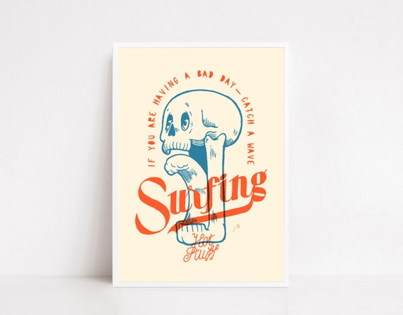 Surfing Poster Surf Print Surf Lifestyle Posters Skull Poster Surf Decor Surf Wall Art