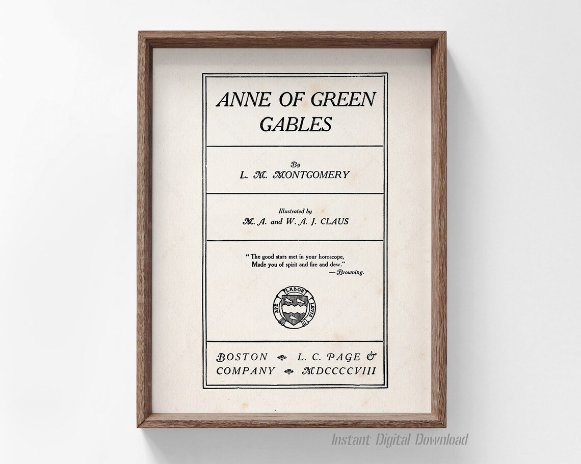 Anne Of Green Gables, 1908 Title Page Poster Print