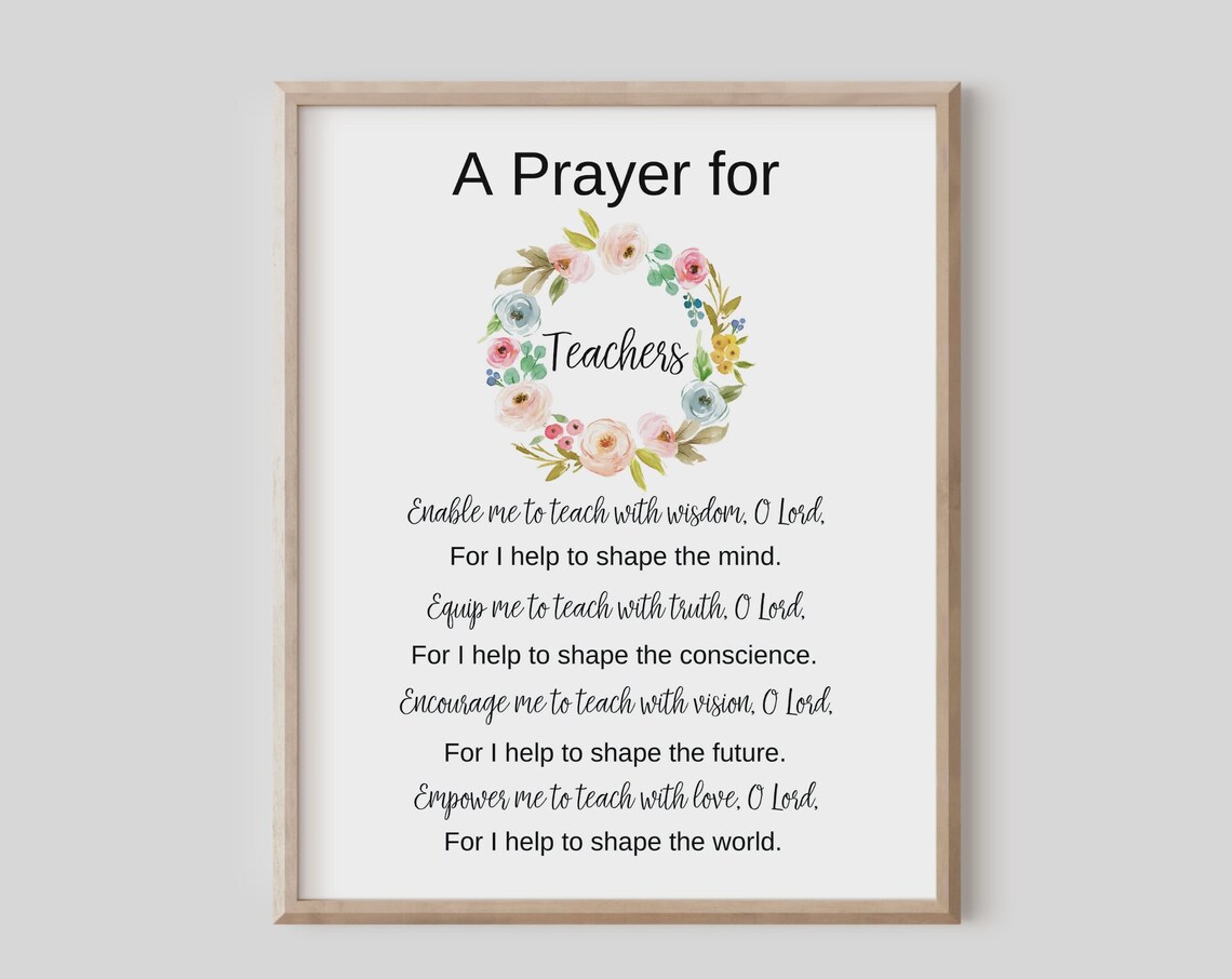 A Prayer For Teachers Floral Wreath Inspirational Gift Art Poster