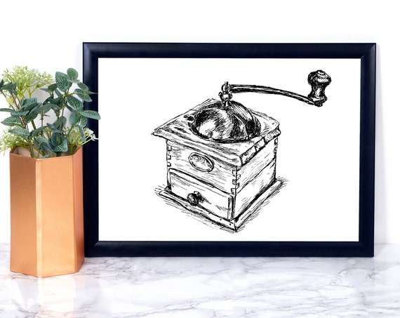 Art Prints Vintage Style Print Wall Art Coffee Grinder Print Rustic Kitchen Decor Coffee Lover Gift
