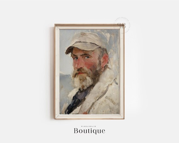 Classic Fisherman Portrait Rustic Bearded Man Oil Painting Poster