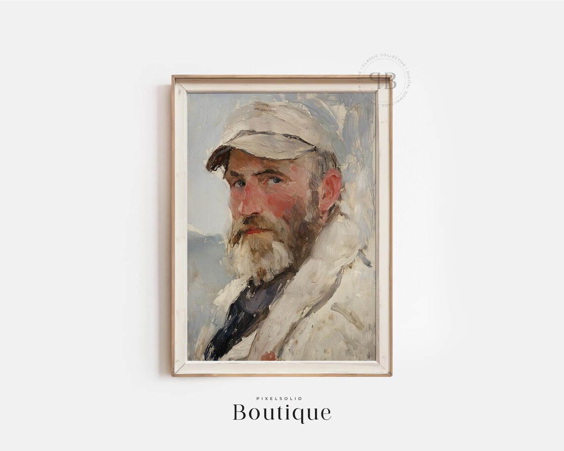 Classic Fisherman Portrait Rustic Bearded Man Oil Painting Poster