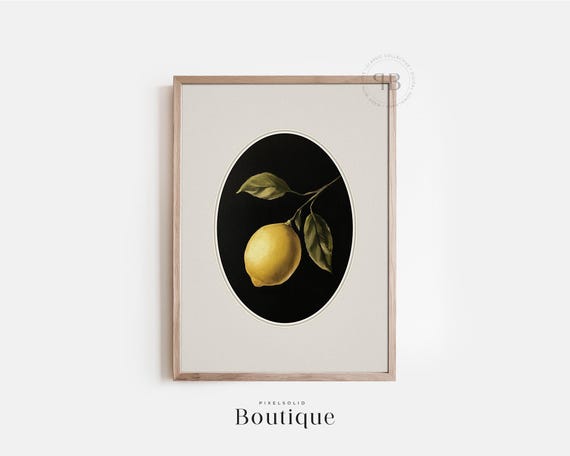 Lemon Botanical Print Vintage Style Still Life Wall Art Dark Academia Fruit Illustration Kitchen Dining Decor No668