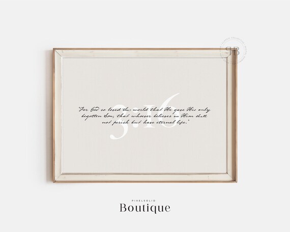 John 316 Bible Verse Wall Art Inspirational Christian Scripture Decor Calligraphy Religious Quote Faithbased Home No500