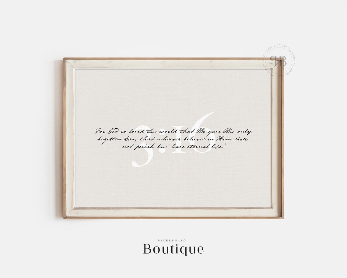 John 316 Bible Verse Wall Art Inspirational Christian Scripture Decor Calligraphy Religious Quote Faithbased Home No500