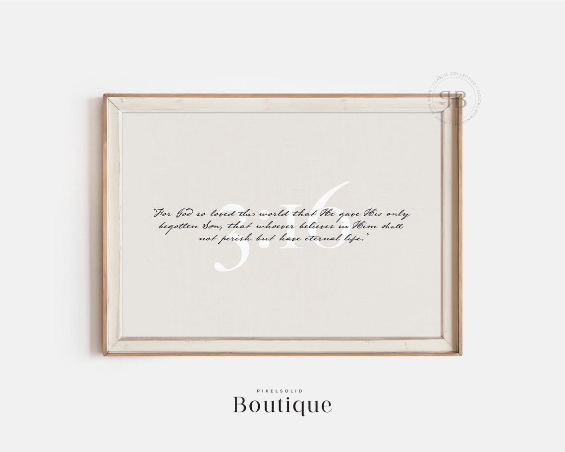 John 3:16 For God So Loved the World Calligraphy Scripture Poster
