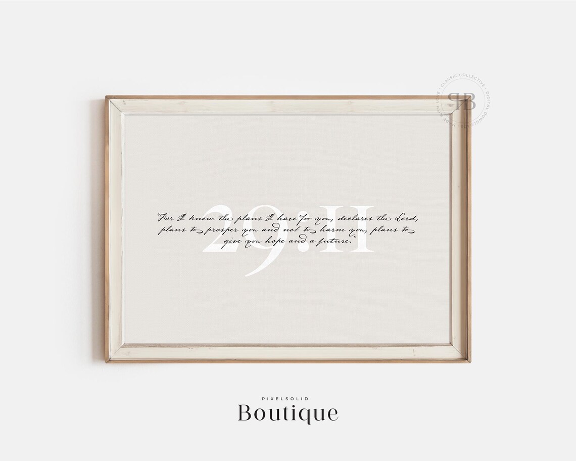 Jeremiah 2911 Bible Verse Wall Art Christian Scripture Calligraphy Inspirational Home Decor Hope Future Quote No501