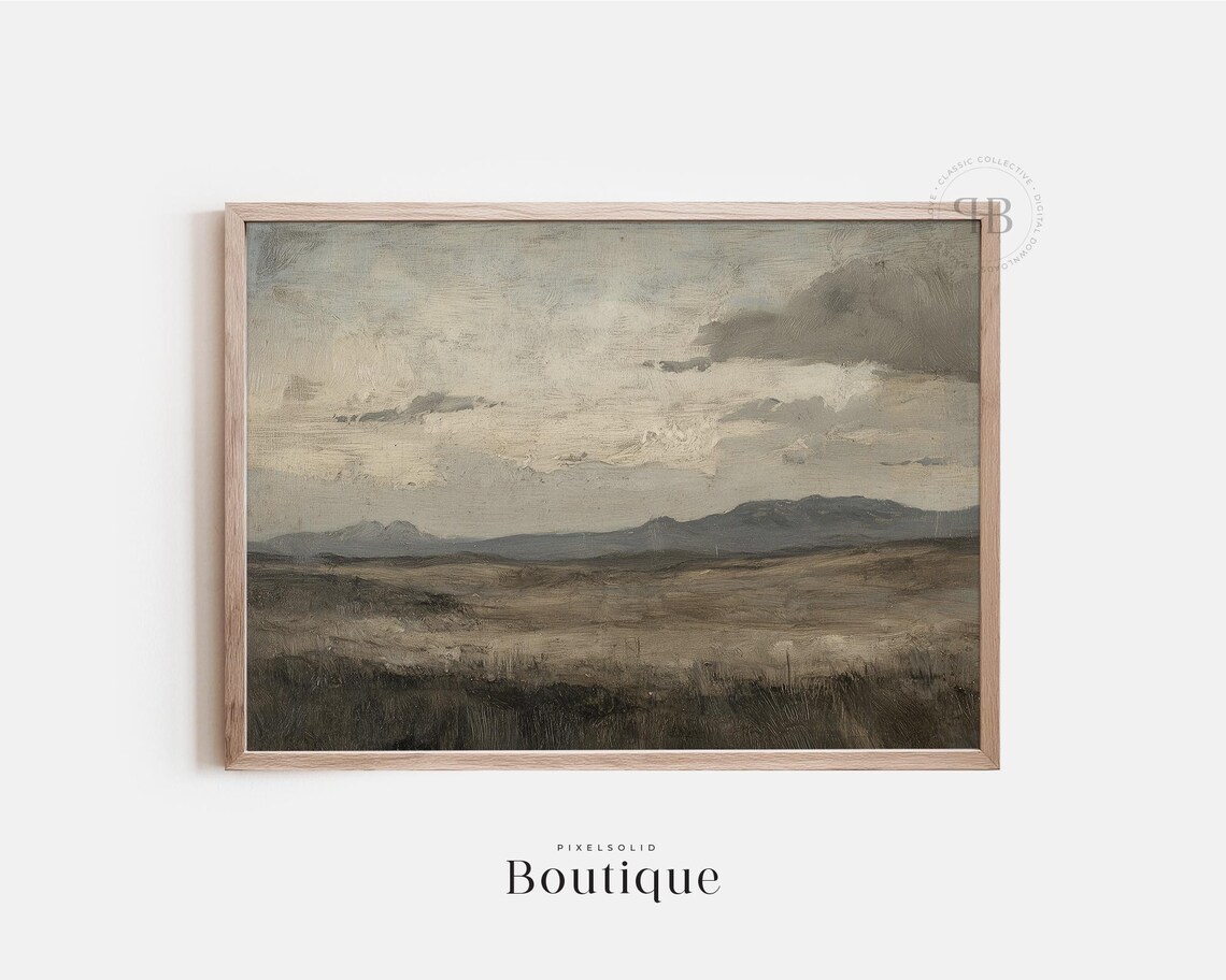 Moody Neutral Countryside Horizon Vintage Landscape Painting Poster