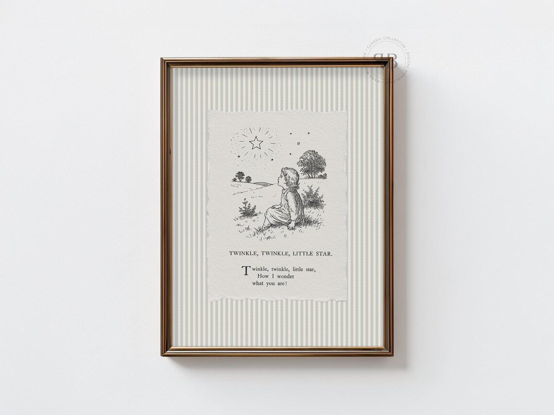 Twinkle Little Star Classic Nursery Rhyme Striped Kids Art Print