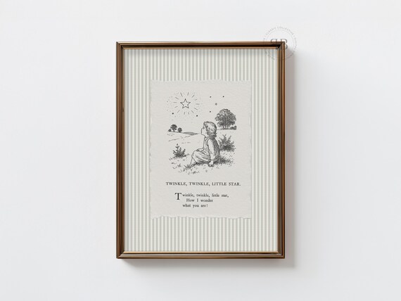 Twinkle Little Star Vintage Nursery Rhyme Wall Art Classic Kids Poem Storybook Decor No840