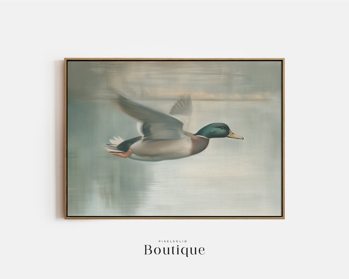 Mallard Duck In Flight Soft Serene Pastel Farmhouse Wall Art
