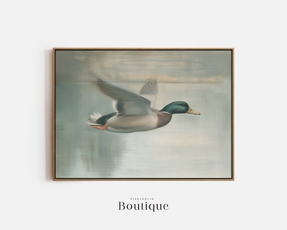 Neutral Mallard Duck Painting Soft Pastel Illustration Print Farmhouse Hunting Wall Decor Bird Drawing Minimalist No316