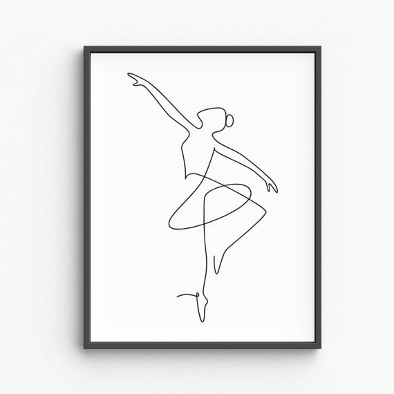 Minimalist Ballerina Line Art Elegant Dancing Woman Illustration Graceful Ballet Pose Drawing Black And White Wall Dance Decor