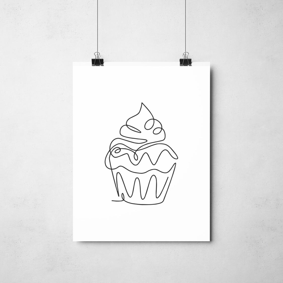 Sweet Cupcake With Swirl Frosting Continuous One Line Art Poster - Image 2