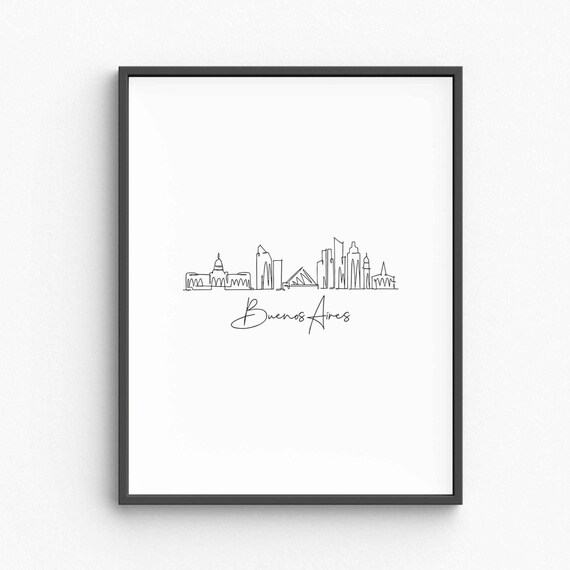 Buenos Aires Line Art Minimalist Print Argentina Travel Poster Urban Wall City Silhouette Decor