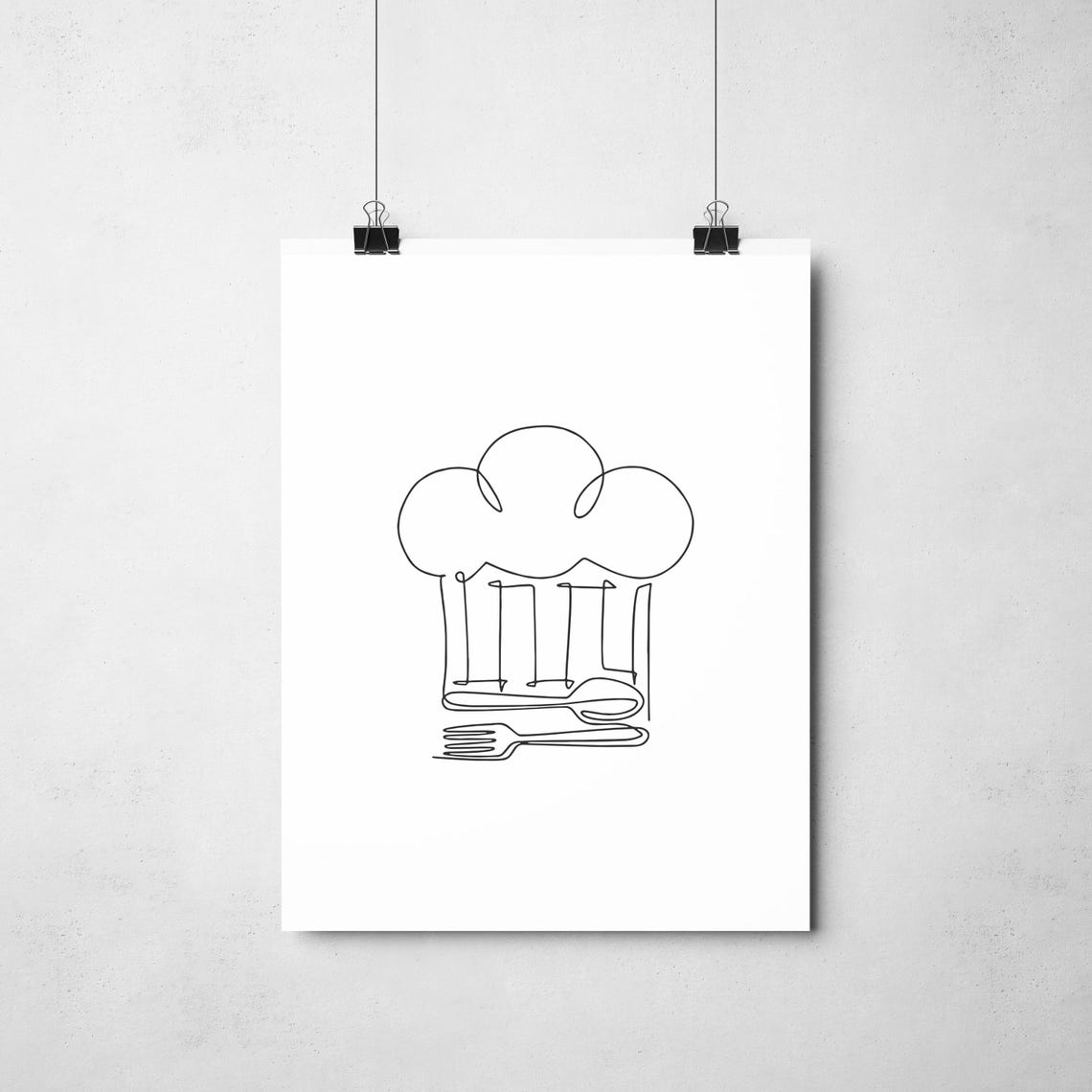 Whimsical Chef Hat With Fork And Spoon Continuous One Line Art Poster - Image 2