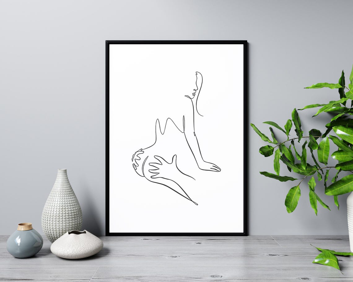 Loving Couple Embrace Line Art Intimate Body Touch Modern Poster - Image 3